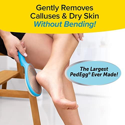 PedEgg Jumbo As Seen On TV, Gently Removes Calluses & Dry Skin Without Bending for Smooth, Soft Feet, Easy Reach Handle, Mess-Free, 300% More Microfiles Than Original, Reach Your Feet with Ease