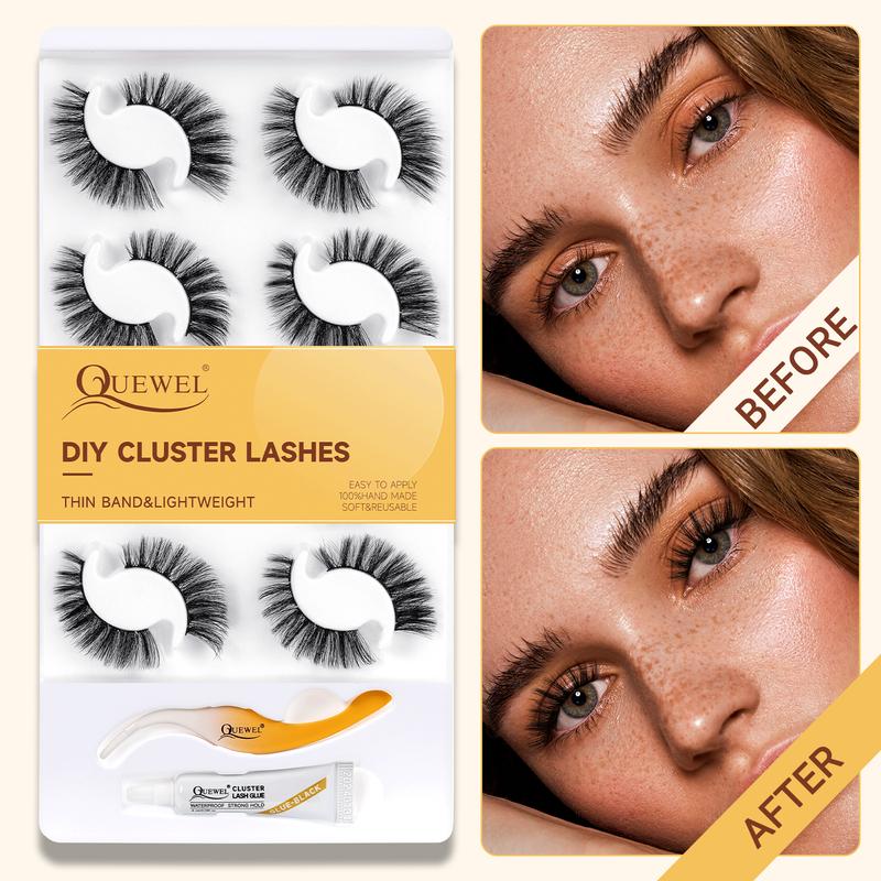 QUEWEL Lash Clusters Kit 8 Pairs Eyelashes Clusters with Cluster Eyelashes Applicator and Eyelash Cluster Glue [US Shipping](QU35 Kit)