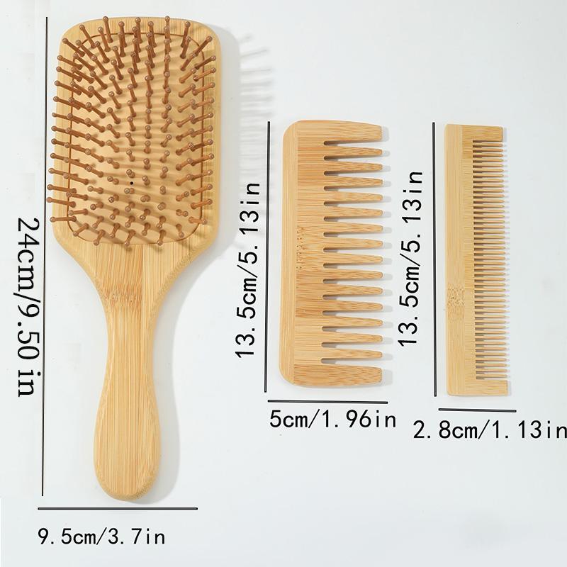 Bamboo Comb Set, 3 Counts set Wooden Large Brush, Smooth and Straighten Hair Wide Tooth Brush and Fine Tooth Brush for Detangling, Styling and Heat Resistance