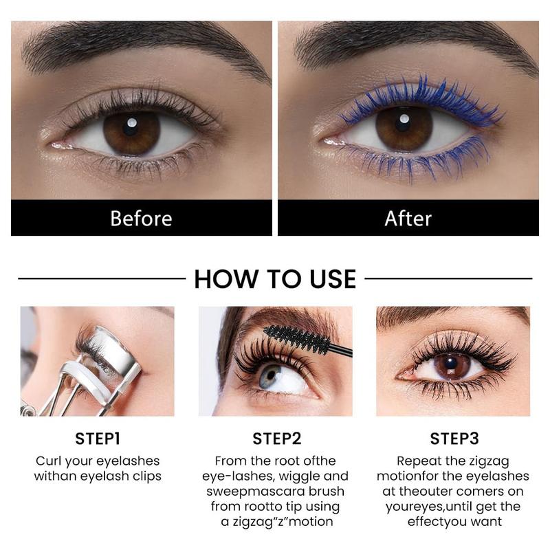 Colored Colorful Waterproof Mascara for Eyelashes Set,Blue White Black Brown Purple Long lasting Charming Voluminous Cruelty Free Vegan Eye Makeup (A-6Pcs 02#&03#&04#&08#&09#&11# Blue&Green&Purple, A)