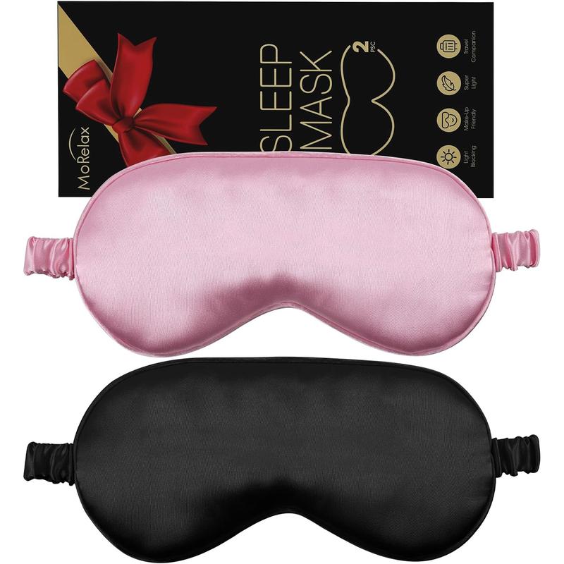 Morelax Ultimate Comfort Unisex Blackout Travel Eye Masks Sleep Mask, Set of 2 | Soft & Lightweight | Perfect for Yoga, Nap, and Travel | Black & Pink