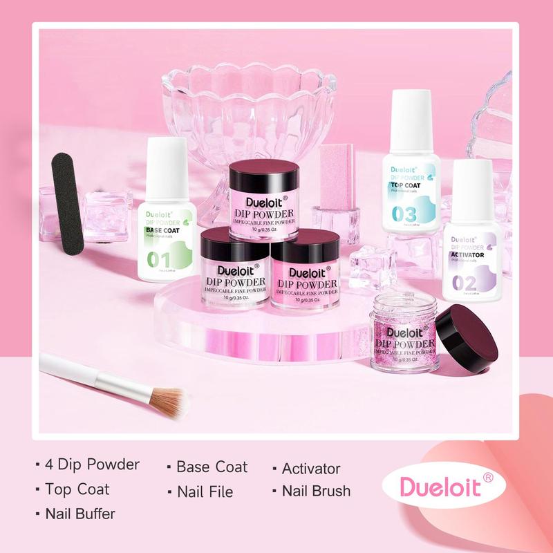 Dip Powder Nail Kit, 4 Colors Dipping Powder & Liquid Set with Base Coat & Top Coat & Activator for French Nail Art Manicure Salon DIY at Home