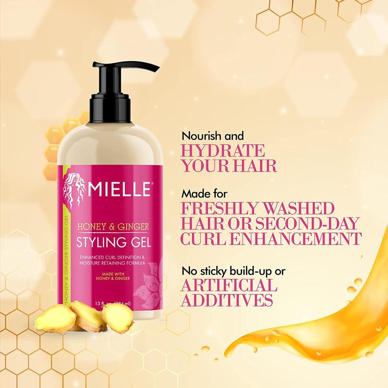 Mielle Organics Honey & Ginger Styling Gel for Enhanced Curl Definition and Moisture Retaining with Aloe for Dry, Curly, Thick, and Frizzy Hair, Non-Sticky, 13 Ounces Mielle Organics