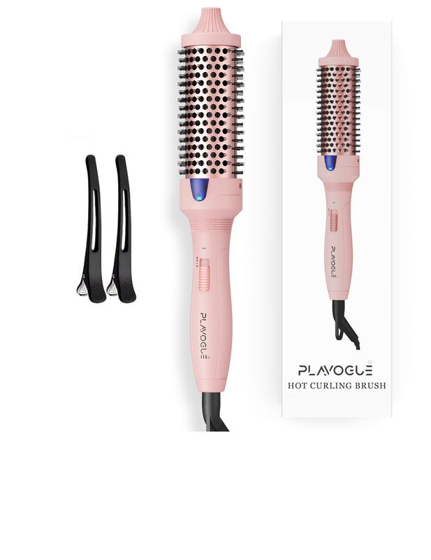 Plavogue Thermal Brush Curling Iron Brush for Blowout Look, 1.5 Inch 1.25 Inch Negatives Ionic Thermal Brush Blowout Look, Thermal Round Brush Dual Voltage for Travel, Quick Heated, Handle Comfort