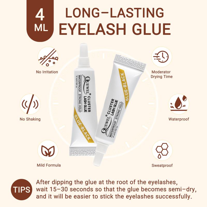 QUEWEL Lash Clusters Kit 8 Pairs Eyelashes Clusters with Cluster Eyelashes Applicator and Eyelash Cluster Glue [US Shipping](QU35 Kit)