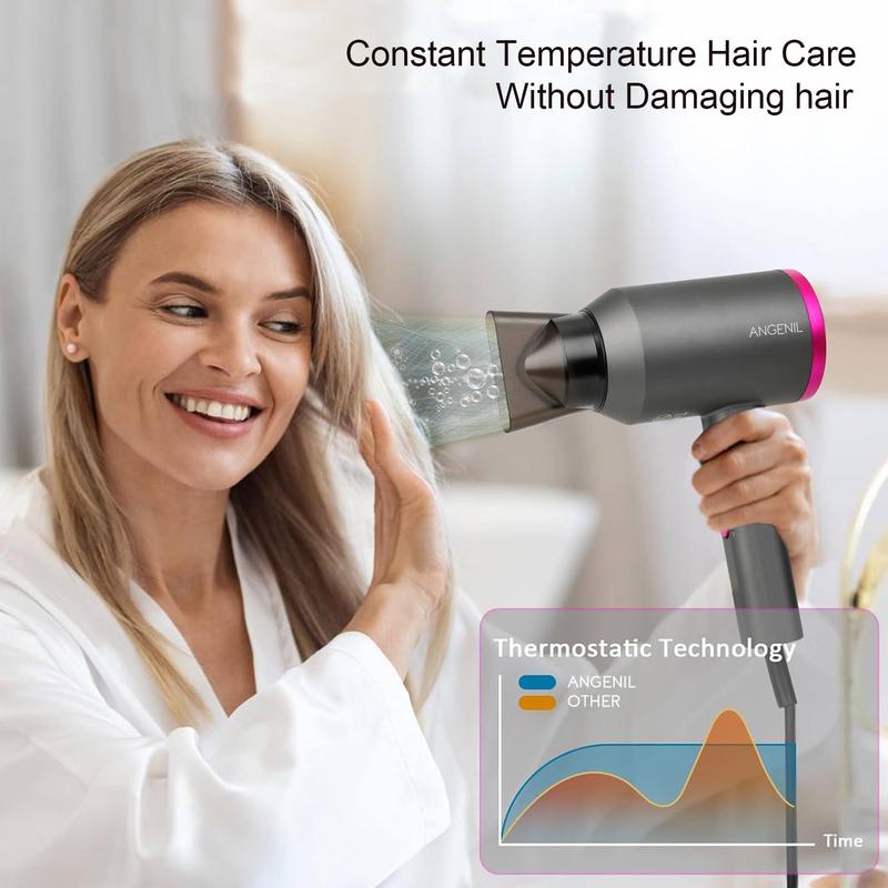 Foldable Handle Hair Dryer with Diffuser, 1800W Ionic Constant Temperature Blow Dryer, Hair Care Appliance for Women