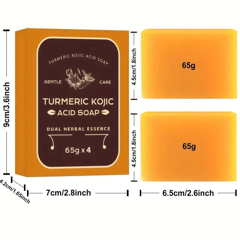 Natural Turmeric Kojic Acid Soap, 4 Counts Moisturizing Oil Control Soap Bar, Deep Cleansing Body Wash Soap for Body & Face