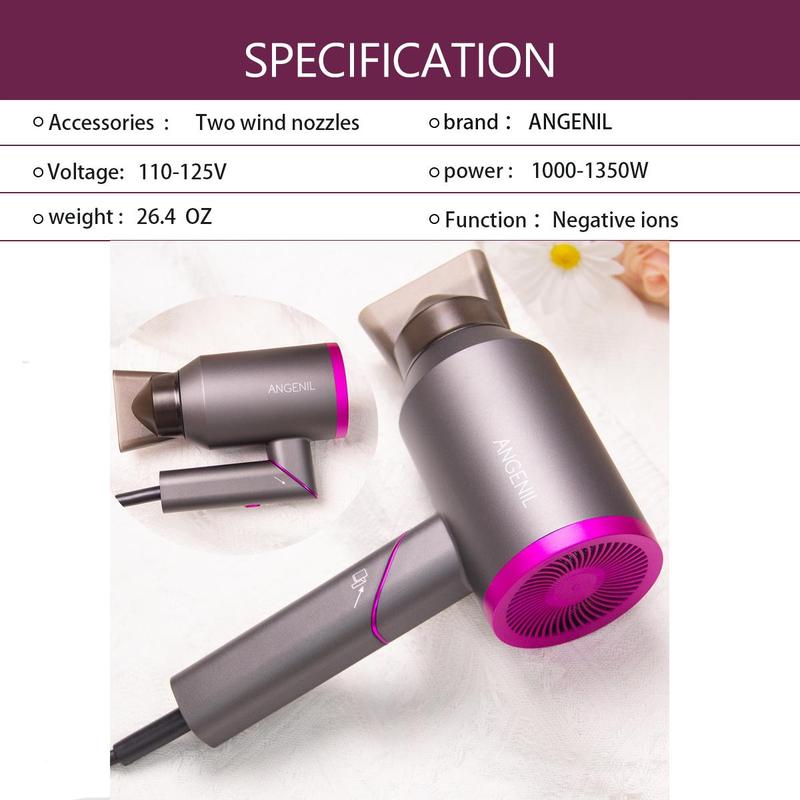 Foldable Handle Hair Dryer with Diffuser, 1800W Ionic Constant Temperature Blow Dryer, Hair Care Appliance for Women