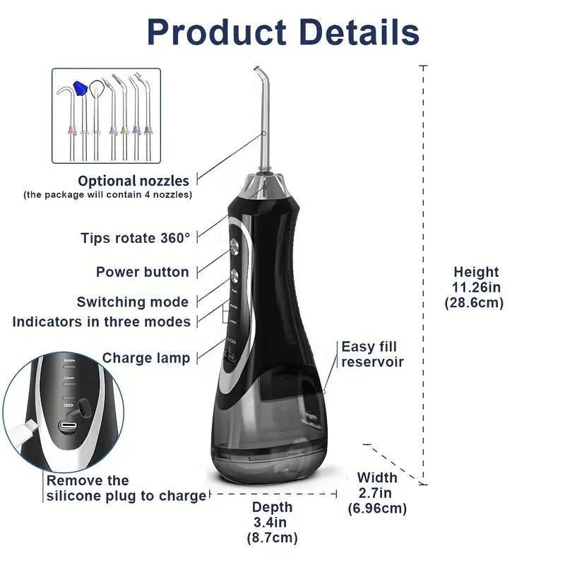 Portable USB Rechargeable Oral Irrigator, 1 Set Cordless Water Flosser with 7 Counts Nozzles, IPX7 Waterproof Oral Irrigator for Home & Travel