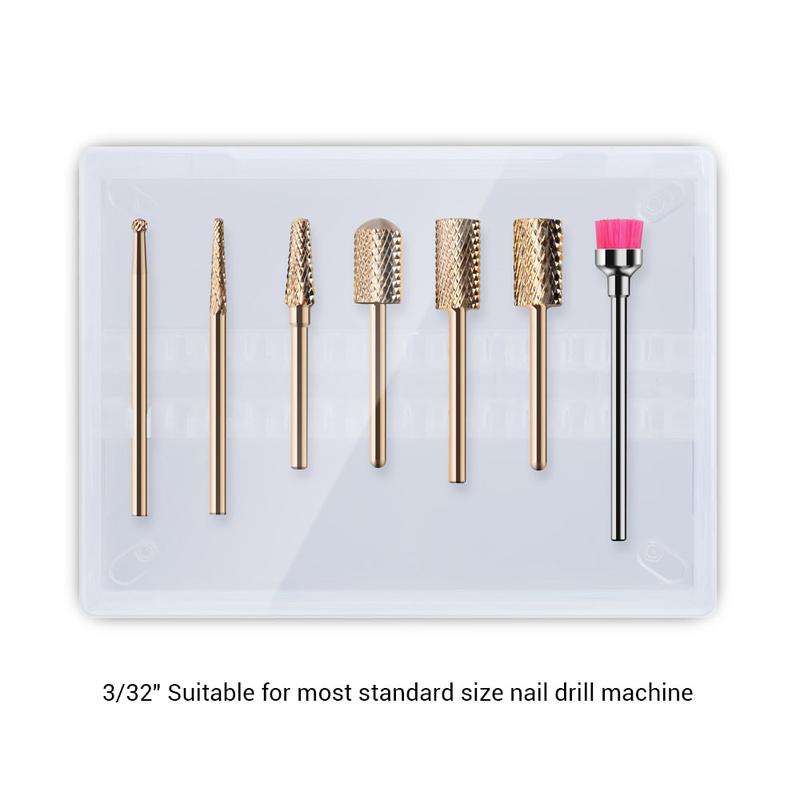 MelodySusie Nail Drill Bits Set, 7pcs Tungsten Carbide Nail Bits for Nail Drill E-file, 3 32 inch Bits Manicure Pedicure Remover Tools Cutics