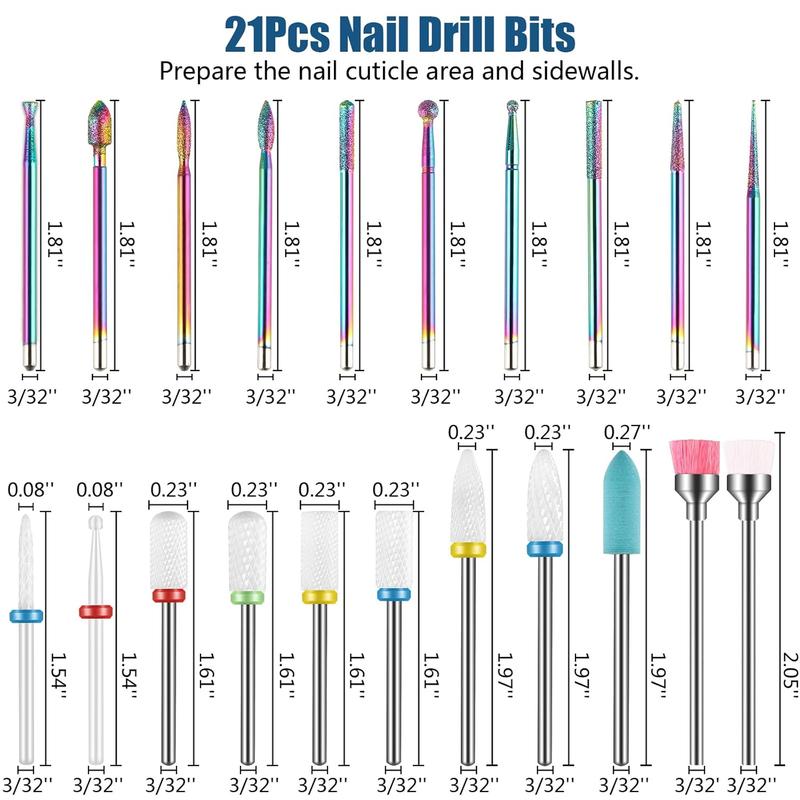 21pcs nail drill bit set, diamond cuticle electric nail file and ceramic acrylic gel nail drill bit kit Nail Care Compact