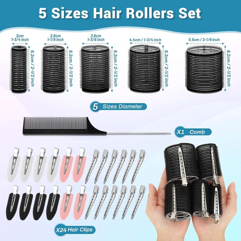 56 count  Rollers Set for Blowout Look Long , 30 count Rollers  Curlers in 5 Sizes with 24 count  Clips and Storage Bag for Long Medium Short  Volume