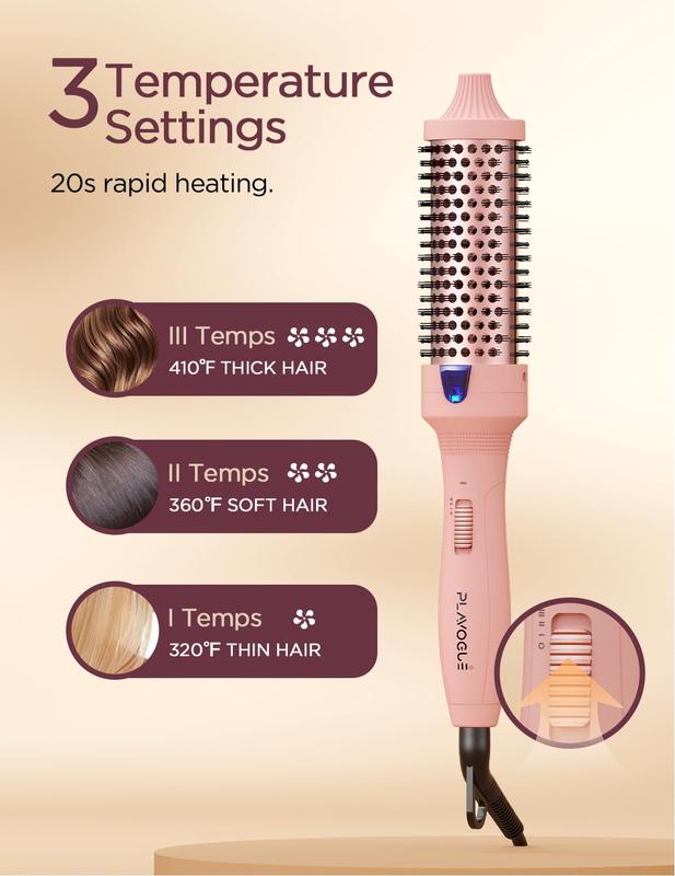 Plavogue Thermal Brush Curling Iron Brush for Blowout Look, 1.5 Inch 1.25 Inch Negatives Ionic Thermal Brush Blowout Look, Thermal Round Brush Dual Voltage for Travel, Quick Heated, Handle Comfort