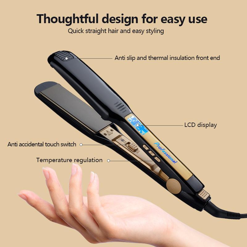 Professional Hair Straightening Flat Iron, Adjustable Temperature Dual Voltage Instant Heat Up Straightener, Hair Straightening Tool for Home & Salon Use