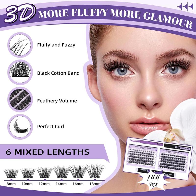 B&Q Lash 3D Effect Kit Fluffy Volume Extension Waterproof lash Long lasting Clusters DIY Eyelash Extension Kit Lash Clusters At Home Makeup Cosmetic