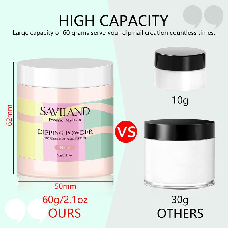 Saviland Nudes Dip Powder - 2.1oz Dip Powder Dipping Powder for Natural French Nail Art Manicure, Strengthen Nail, Easy for Nail Beginners to Use No Nail Lamp Needed, Gifts for Women