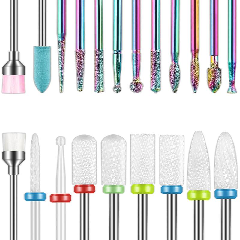 21pcs nail drill bit set, diamond cuticle electric nail file and ceramic acrylic gel nail drill bit kit Nail Care Compact