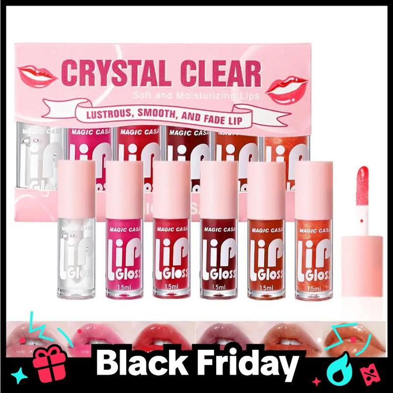 Long Lasting Lip Oil, 6 Counts box Moisturizing Lip Gloss, Glossy Lip Glaze Stick, Plumping Lip Oil for Girls & Women Daily Lip Makeup