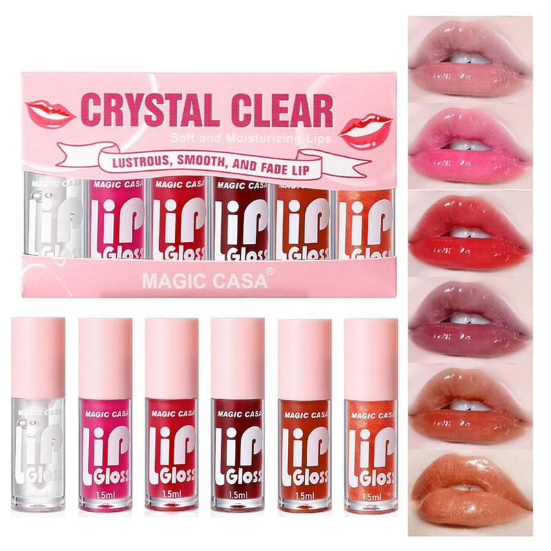 Long Lasting Lip Oil, 6 Counts box Moisturizing Lip Gloss, Glossy Lip Glaze Stick, Plumping Lip Oil for Girls & Women Daily Lip Makeup