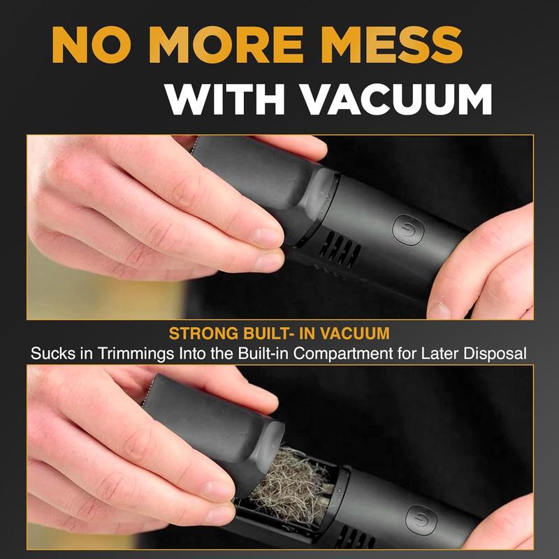 VacuTrim - Vacuum Beard Trimmer, Titanium Blade, Built-In Vacuum, Reachargeable, LED Display, Electric Shaver with 20 Trim Settings, Calibration Dial, Rechargeable, Cord Included, Comb Attachments, Cleaning Brush