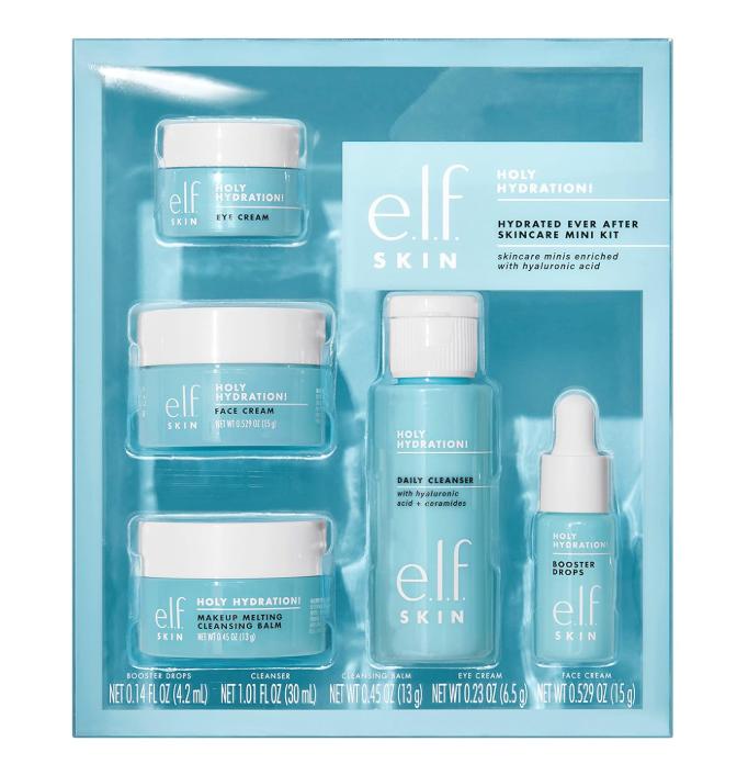 e.l.f. SKIN Hydrated Ever After Skincare Mini Kit, Cleanser, Makeup Remover, Moisturiser & Eye Cream For Hydrating Skin, Airplane-Friendly Sizes