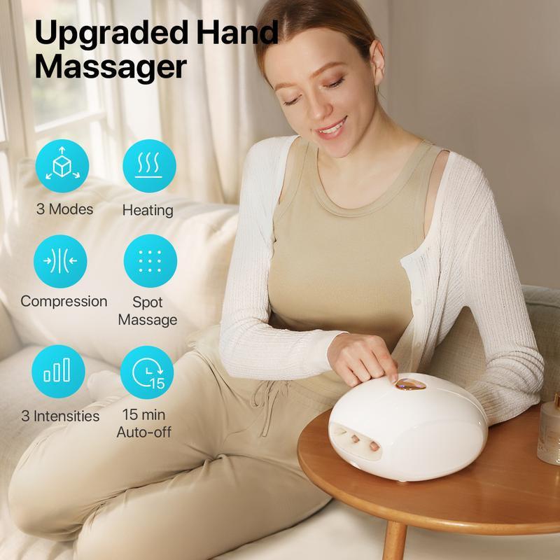 ALLJOY Hand Massager with Heat, Rechargeable Finger Massager with 3 Levels Compression