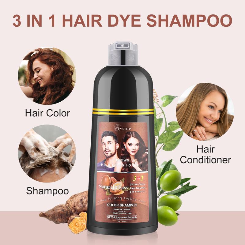 FVSHIP - Hair dye Shampoo Quick Hair dye Hair Care Fruity aroma - Black & Brown & Wine red- 3-in-1 Color Plant extracts-Long Lasting 500ml MI Ammonia-Free Haircare Mild for Men Women