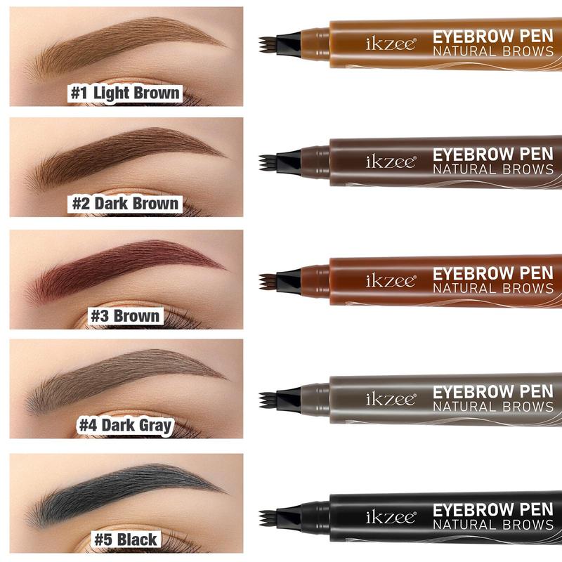 Long Lasting Eyebrow Pencil Kit, 1 Count 4-fork Eyebrow Pencil & 1 Count Double-ended Brush, Portable Makeup Tool for Women and Girls