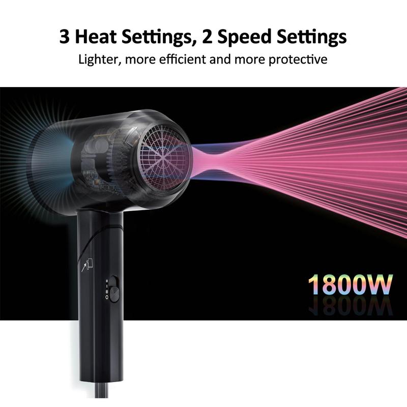 Foldable Handle Hair Dryer with Diffuser, 1800W Ionic Constant Temperature Blow Dryer, Hair Care Appliance for Women