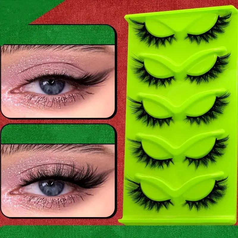 Cat Eye False Eyelashes, 5 Pairs Natural Looking Fluffy Soft Full Strip Lashes, Hypoallergenic Eyelash Extensions for Women & Girls, Christmas Gift