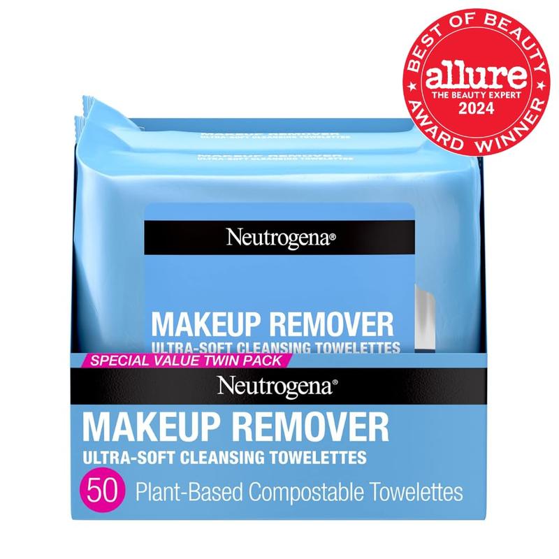 Makeup Remover Wipes, Ultra-Soft Cleansing Facial Towelettes for Waterproof Makeup, Alcohol-Free, Plant-Based, Twin Pack, 25 Count (Pack of 2)