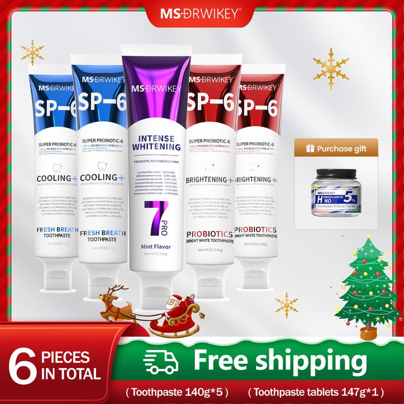 MSDRWIKEY SP-6 Christmas Complete Oral Care Set - 6-Pack | Free Toothpaste Gift | Probiotic & Nano Hydroxyapatite Formula for Oral Health & Repair