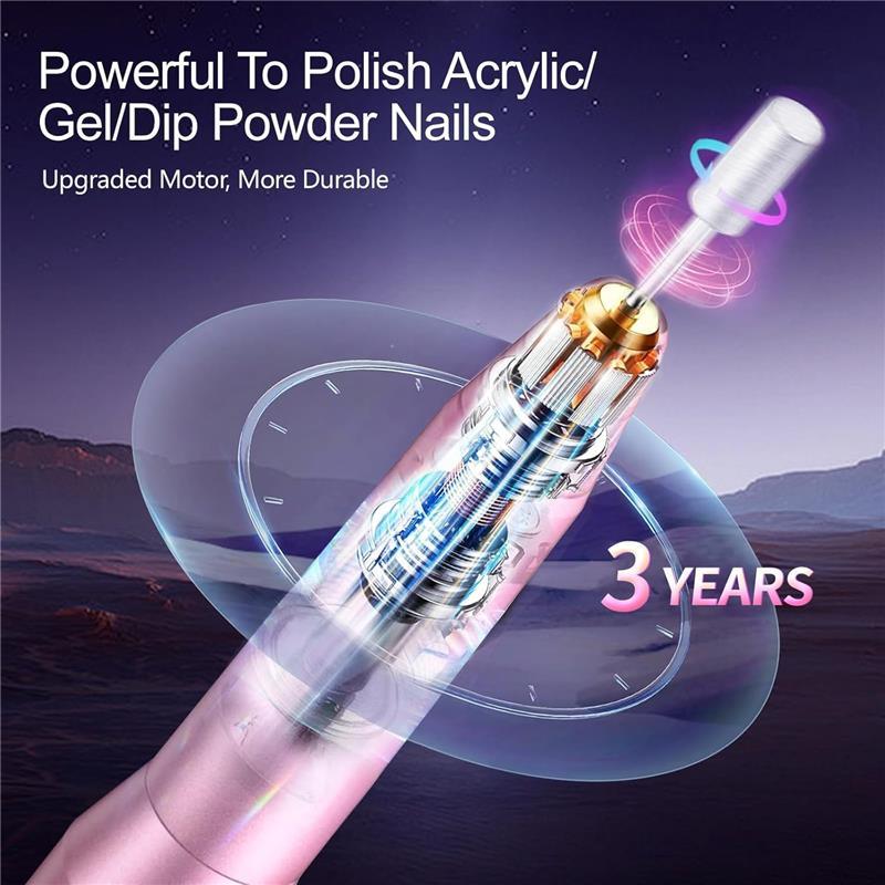 Professional Acrylic Nail Drill Machine for Gel with Iridescent Bits and 26 Sanding Bands