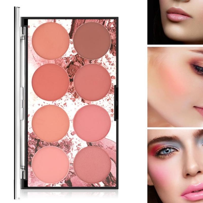 8 Color Blush Palette, Matte and Shimmer Powder, Highlight Face Blusher Buildable, Professional Facial Contour Blush Pallet Pigmented and Long Last For Natural Fair Dark Skin Tone