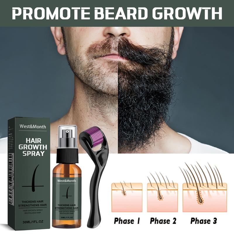 Beard Growth Serum & Beard Massage Derma Roller, 2 Counts set Beard Care Accessories for Strengthening Beard, Beard Care Product & Tool for Men Daily Use, Comfort Hair Care Supplies, Lightweight, Summer Gifts, Nutritious Oil for Beard Care