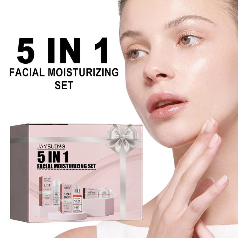 5 In 1 Facial Moisturizing Set, 1 Set Moisturizing Facial Cream & Nourishing Facial Serum & Facial Cleanser, Deeply Hydrate & Nourish Skin, Facial Skin Care Kit Moisturizer Moisturize Skin Repair Comfort