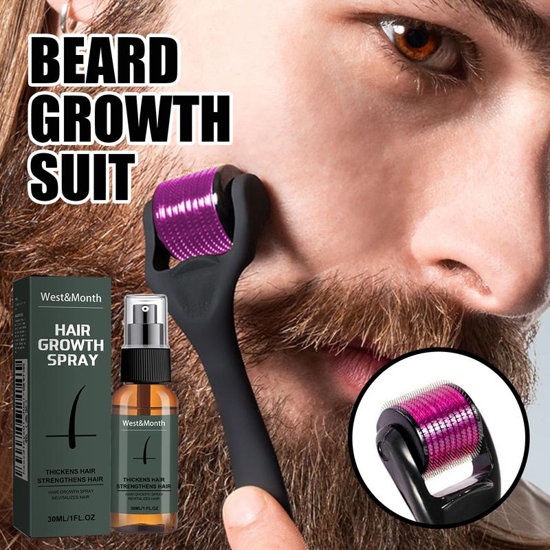 Beard Growth Serum & Beard Massage Derma Roller, 2 Counts set Beard Care Accessories for Strengthening Beard, Beard Care Product & Tool for Men Daily Use, Comfort Hair Care Supplies, Lightweight, Summer Gifts, Nutritious Oil for Beard Care