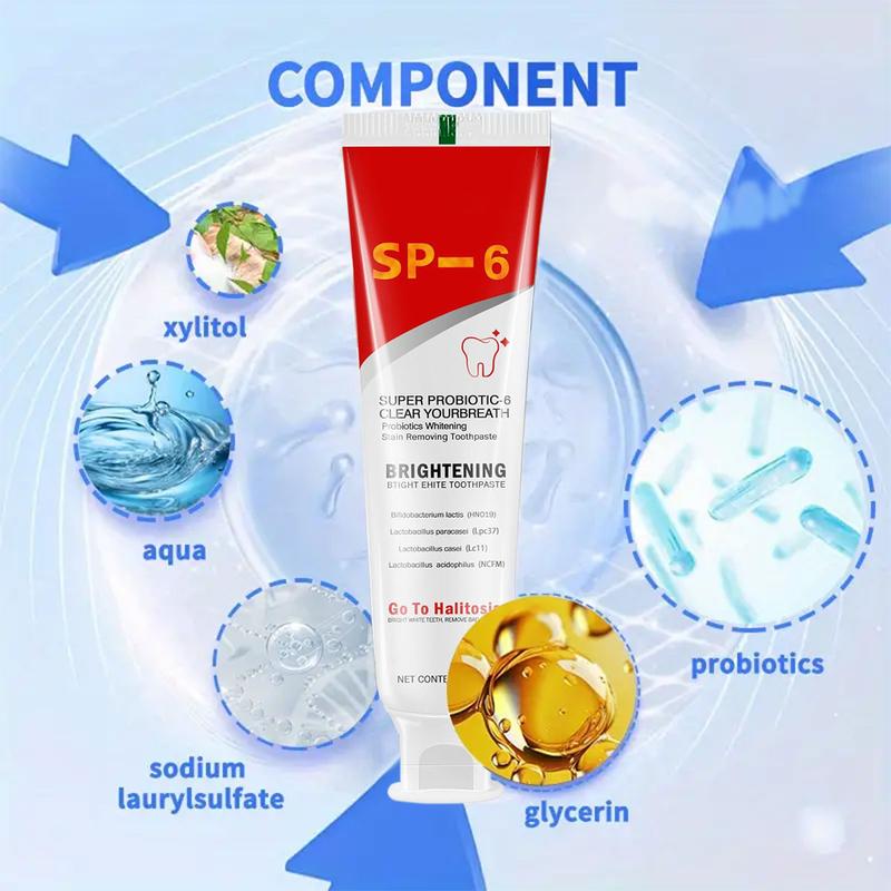 SP-6 Toothpaste Oral Health Management,Remove smoke stains,Probiotic Toothpaste for Oral Health Management and Fresh Breath, with Sodium Saccharin and Lactobacillus,Hydroxyapatite, Whitening Toothpaste, Fights Plaque.