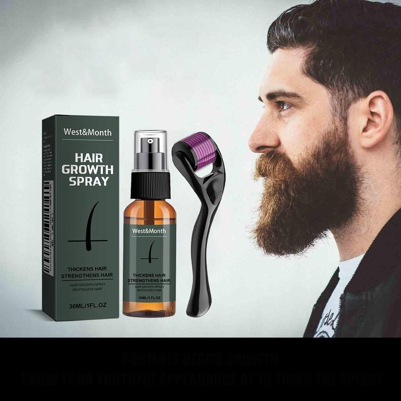 Men's Beard Spray & Face Massage Roller Set, 1 Set Thick and Smooth Beard Oil, Moisturizing Beard Oil, Beard Care Product for Men, Christmas Gift