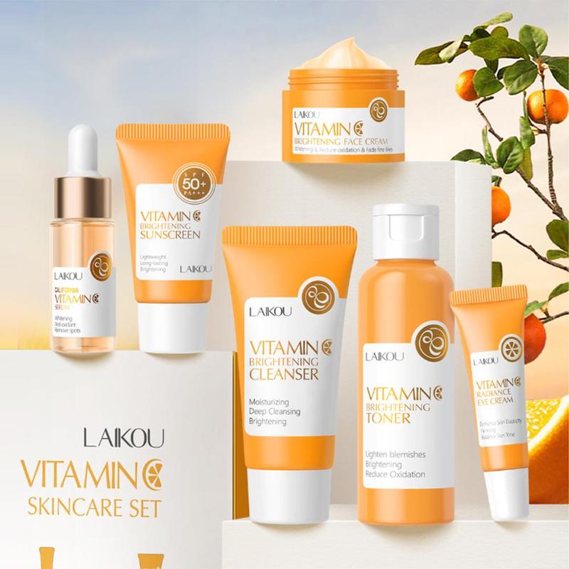 Vitamin C Skin Care Set, Facial Care Set with Cleanser, Toner, Serum, Eye Cream, Face Cream, Sunscreen, Hydrating and Moisturizing Skin Care Kit