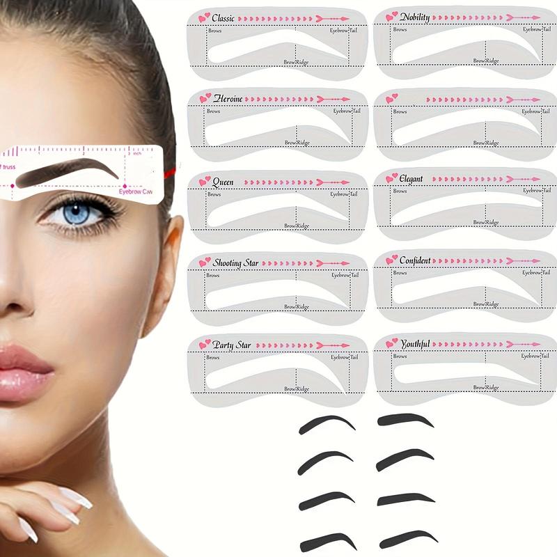 Eyebrow Stencil with Fixed Elastic Band, 10pcs set Reusable Eyebrow Shaping Stickers, Multi-use Eyebrow Makeup Tool for Women & Girls