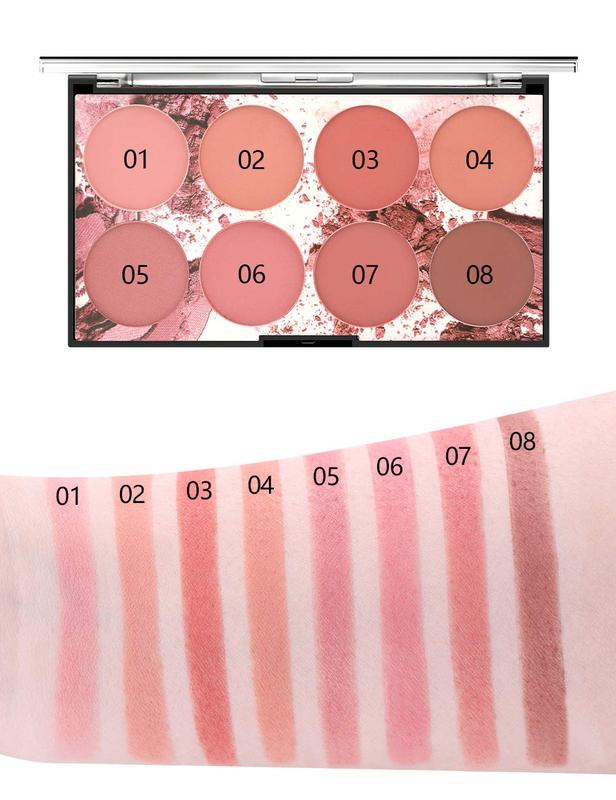 8 Color Blush Palette, Matte and Shimmer Powder, Highlight Face Blusher Buildable, Professional Facial Contour Blush Pallet Pigmented and Long Last For Natural Fair Dark Skin Tone