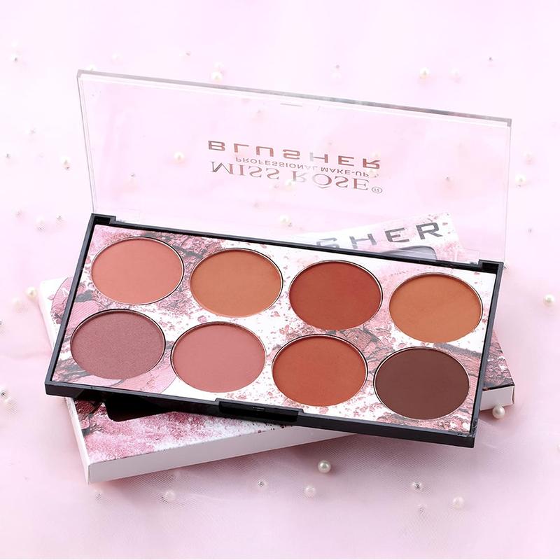 8 Color Blush Palette, Matte and Shimmer Powder, Highlight Face Blusher Buildable, Professional Facial Contour Blush Pallet Pigmented and Long Last For Natural Fair Dark Skin Tone