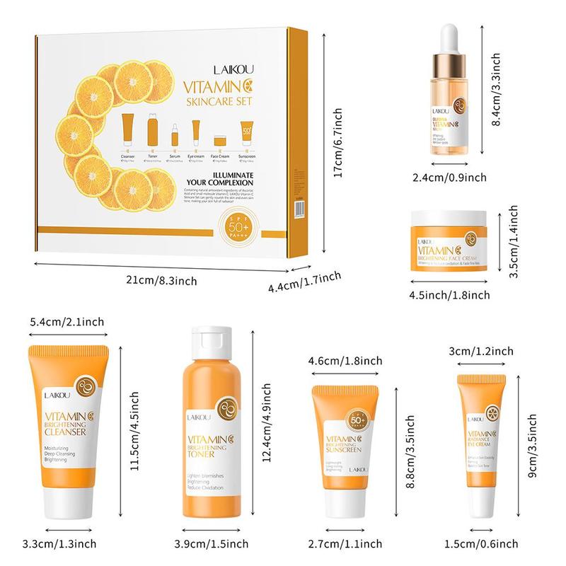 Vitamin C Skin Care Set, Facial Care Set with Cleanser, Toner, Serum, Eye Cream, Face Cream, Sunscreen, Hydrating and Moisturizing Skin Care Kit