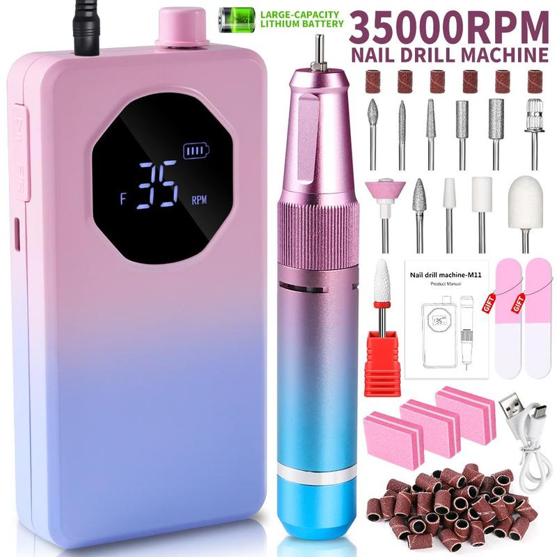 Portable Electric Nail Drill Machine, 1 Set Professional Nail Polisher & Nail Drill Bits Accessories, Nail Care, Nail Art, Manicure & Pedicure Tool for Home & Salon Use