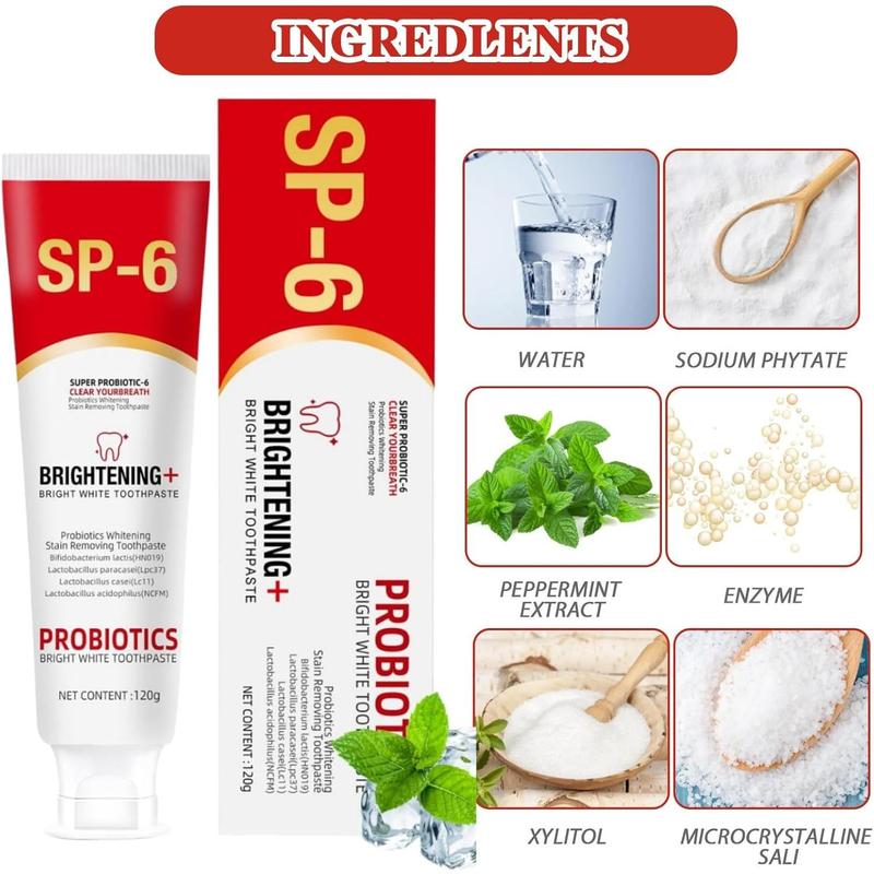 2Pcs sp-6 Ultra whitening Toothpaste, Super sp6 brightening Oral probiotic Pasta Dental, SP 6 Toothpaste, Ultra Whitening Toothpaste Sp - 6, Deep Cleaning Care Toothpaste, Fresh Breath