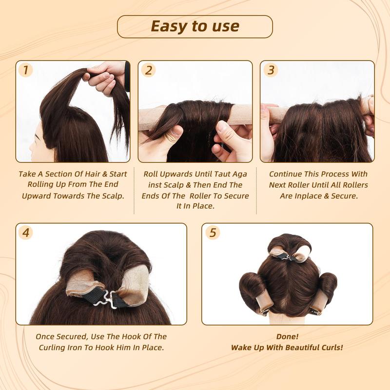 Overnight Blowout Rods Jumbo Heatless Hair Curler, Heatless Curls Satin Jumbo Flexi Rods to Sleep in,Soft Heatless Rod for All Hair Types,No Heat Overnight Sleeping Curls Styling Tools 3pcs Khaki Haircare Durable