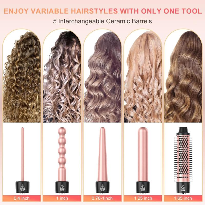 5 in 1 Curling Wand Set, Hair Curling Iron with Curling Thermal Brush&4 Interchangeable Ceramic Curling Wand(0.4