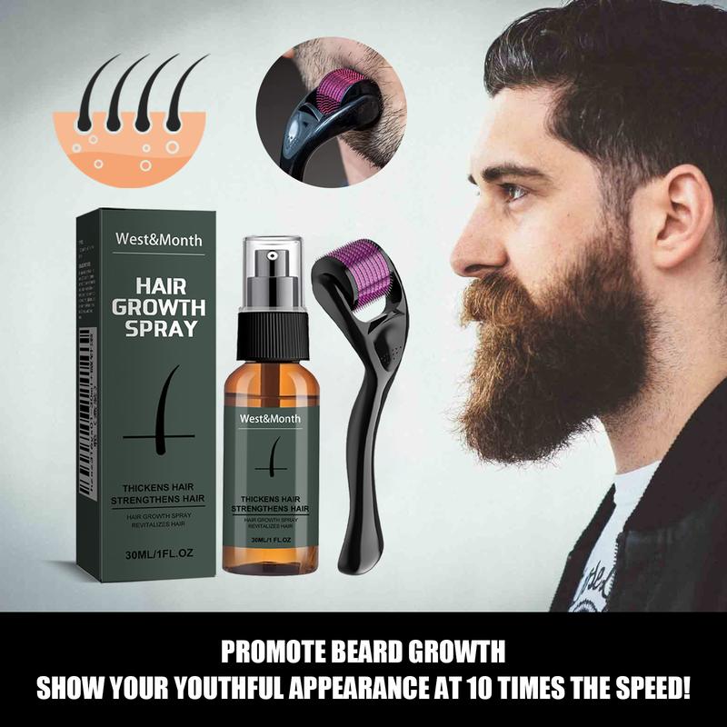 Beard Growth Serum & Beard Massage Derma Roller, 2 Counts set Beard Care Accessories for Strengthening Beard, Beard Care Product & Tool for Men Daily Use, Comfort Hair Care Supplies, Lightweight, Summer Gifts, Nutritious Oil for Beard Care