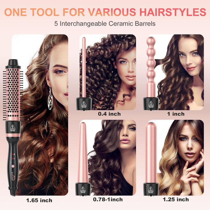 5 in 1 Curling Wand Set, Hair Curling Iron with Curling Thermal Brush&4 Interchangeable Ceramic Curling Wand(0.4